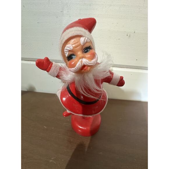 Vintage Plastic 6” Dancing One Legged Santa Christmas Decor Ornament Red - Picture 1 of 8